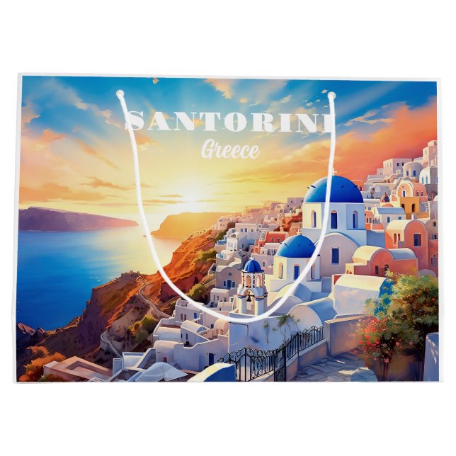 Sacola Para Presentes Grande Texto personalizado Grécia Santorini Sunset (Verso)