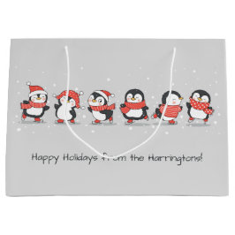 Sacola Para Presentes Grande Texto personalizado Pinguins de inverno
