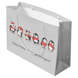 Sacola Para Presentes Grande Texto personalizado Pinguins de inverno