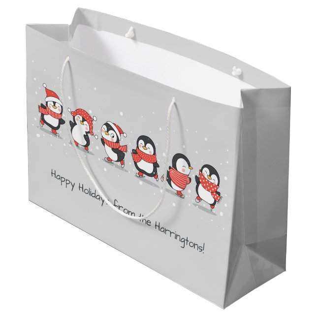 Sacola Para Presentes Grande Texto personalizado Pinguins de inverno (Verso inclinado)