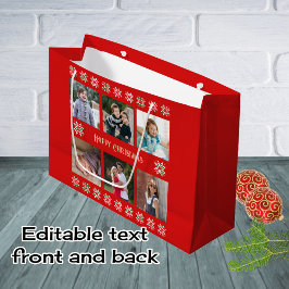 Sacola Para Presentes Grande Texto personalizado seis fotos flores de inverno v