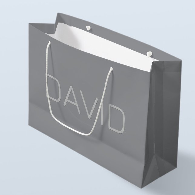 Sacola Para Presentes Grande Texto simples com aparência 3D | Cinza (Criador carregado)