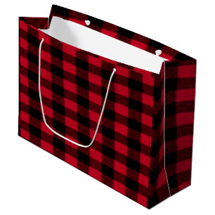 Sacola Para Presentes Grande Textura vermelha do lenhador da xadrez do búfalo