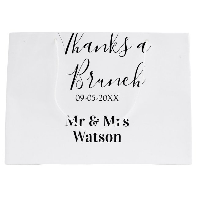 Sacola Para Presentes Grande Thanks a brunch post wedding name date simple  (Frente)