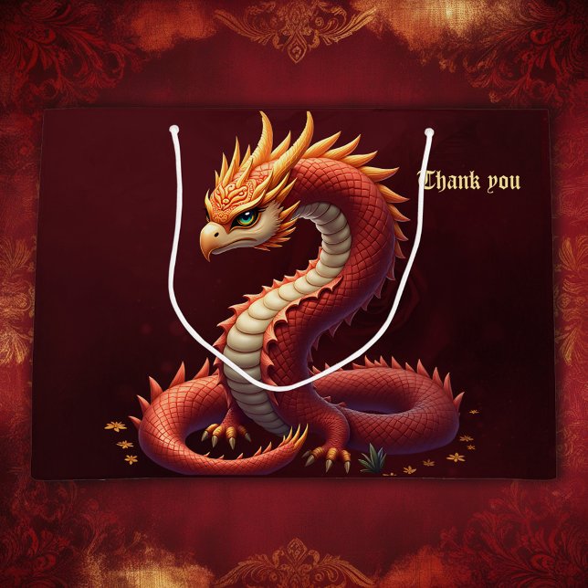 Sacola Para Presentes Grande The golden serpent dragon.  (Criador carregado)