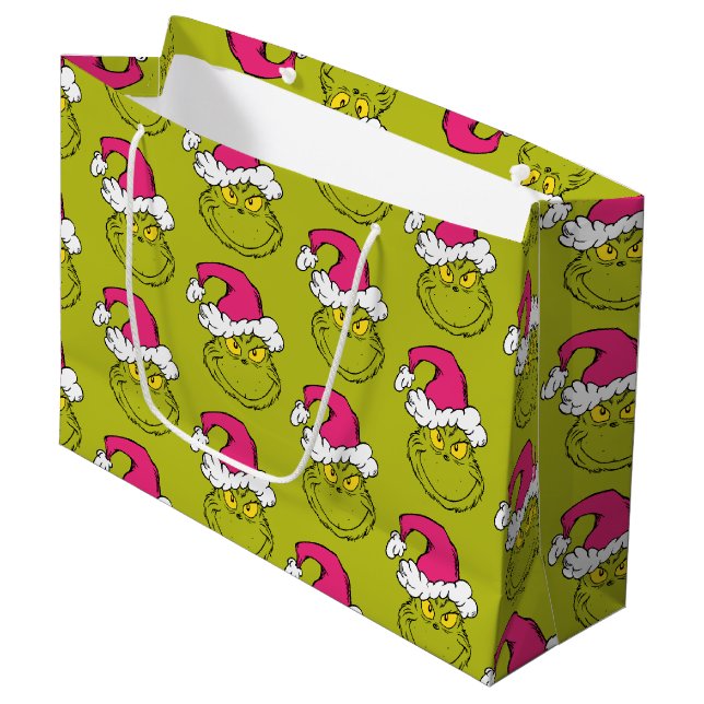 Sacola Para Presentes Grande The Grinch in Pink Santa Hat (Frente inclinada)