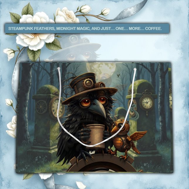 Sacola Para Presentes Grande The raven powered by Coffee (Criador carregado)