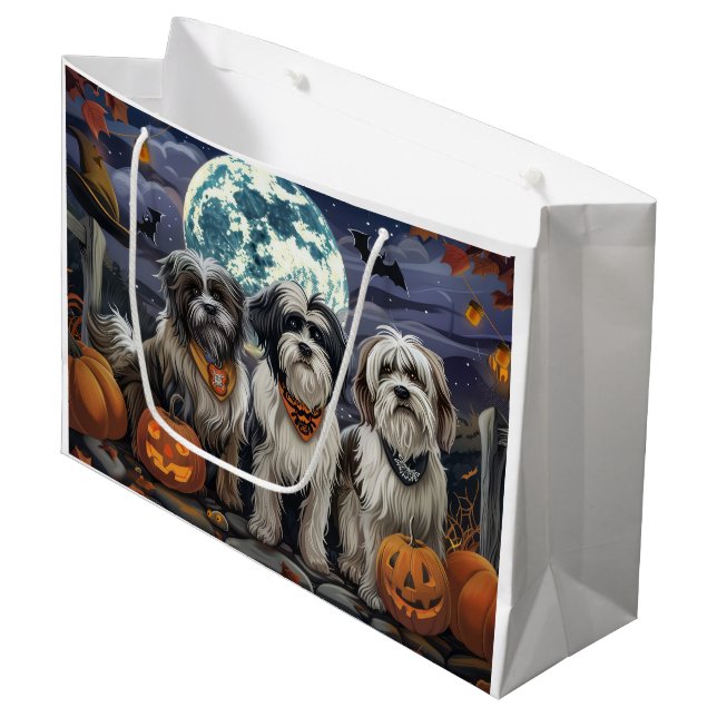 Sacola Para Presentes Grande Tibetano Terrier Halloween Spooky (Frente inclinada)