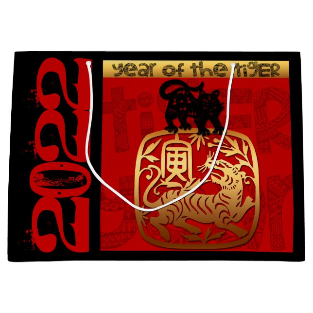 Sacola Para Presentes Grande Tigre Chinês personalizado de Ano Novo Zodiac Birt (Frente)