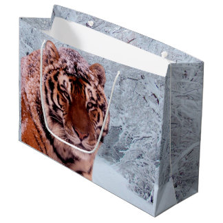 Sacola Para Presentes Grande Tigre e neve