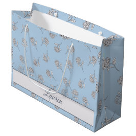 Sacola Para Presentes Grande  Timeless Botanical Bloom Soft Blue Monogram 