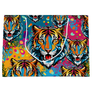 Sacola Para Presentes Grande Tinta de cores Arco-íris Cabeça de Tigre