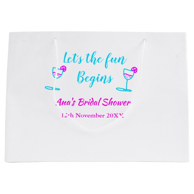 Sacola Para Presentes Grande Tinta rosa vinho vidro chá de noiva vamos diversão (Frente)