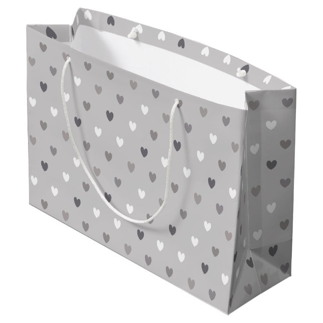 Sacola Para Presentes Grande Tiny polka coração em tons de cinza (Verso inclinado)