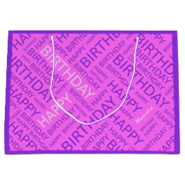 Sacola Para Presentes Grande Típico roxo, rosa, de aniversário, personalizado