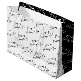 Sacola Para Presentes Grande Tipografia Branca e Preta de Aniversário Personali