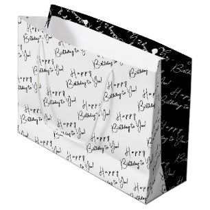 Sacola Para Presentes Grande Tipografia Branca e Preta de Aniversário Personali