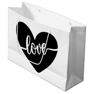 Sacola Para Presentes Grande Tipografia de Roteiro de Amor Coração Preto do Dia