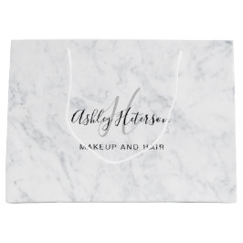 Sacola Para Presentes Grande Tipografia do Makeup monograma white marble script