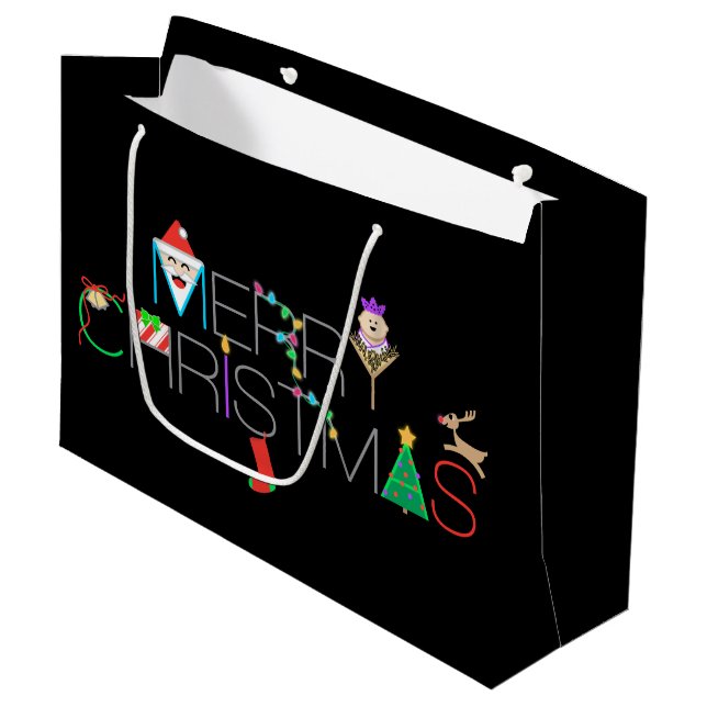 Sacola Para Presentes Grande Tipografia Feliz de Natal (Frente inclinada)