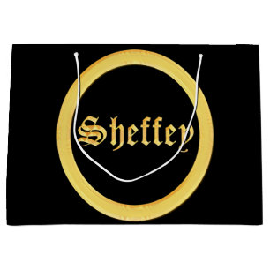 Sacola Para Presentes Grande Tipos de letra Sheffey - Monograma preto e Dourado