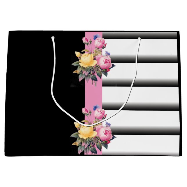 Sacola Para Presentes Grande Tiras e Impressão Floral (Frente)