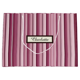 Sacola Para Presentes Grande Tiras Verticais Rosa Modernas Personalizadas