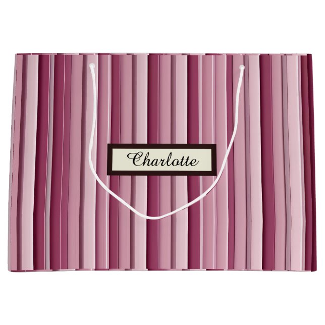 Sacola Para Presentes Grande Tiras Verticais Rosa Modernas Personalizadas (Frente)
