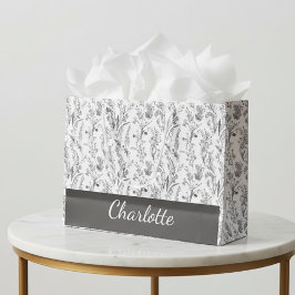Sacola Para Presentes Grande Toalete Floral Preto Branco Nome Personalizado