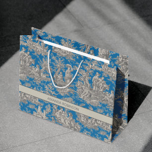 Sacola Para Presentes Grande Tóile de jouy azul-turquoise
