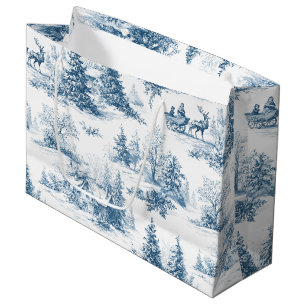 Sacola Para Presentes Grande Toile de Jouy de Inverno Vintage - Natal Clássico