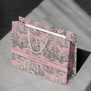 Sacola Para Presentes Grande Tóile de jouy preto-rosa-preto Elegante