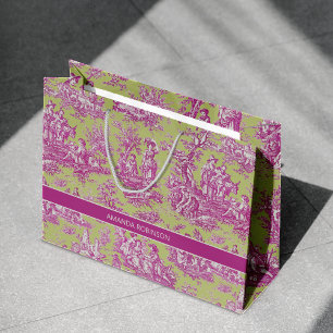 Sacola Para Presentes Grande Tóile de jouy verde-rosa Elegante