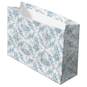Sacola Para Presentes Grande Toile floral azul e branco gravado elegante