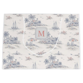 Sacola Para Presentes Grande Toile Monograma Tropical Costeira Azul Francesa