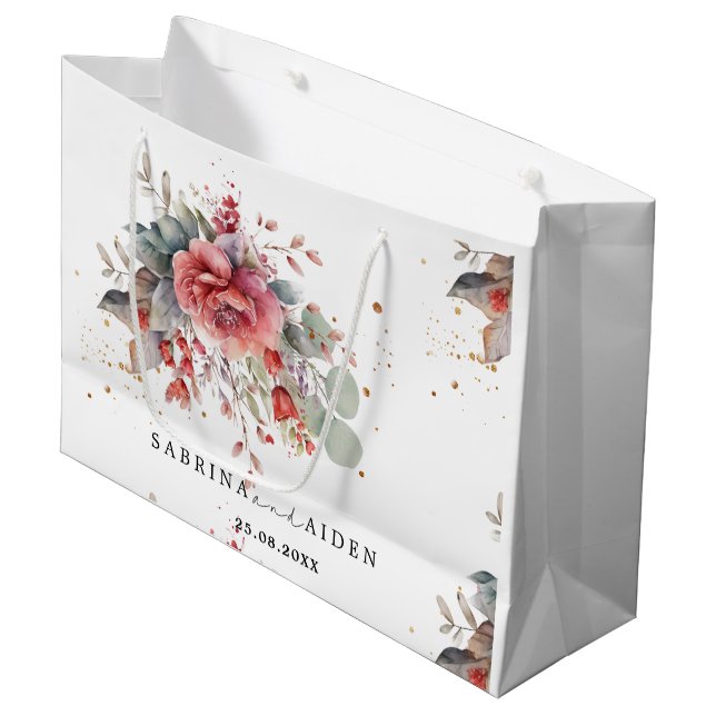 Sacola Para Presentes Grande Tom de Rosa Bege Pêssego Azul Empoeirado Casamento (Frente inclinada)