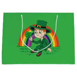 Sacola Para Presentes Grande Toon leprechaun bonito com shamrock e arco-íris