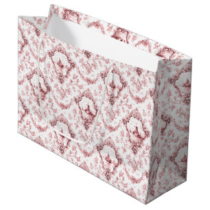 Sacola Para Presentes Grande Torno Floral Gravado com Moinho e Barcos-Rosa