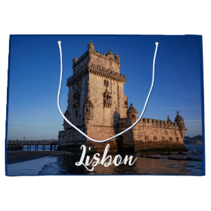 Sacola Para Presentes Grande Torre de Belem ao pôr do sol em Lisboa, Portugal
