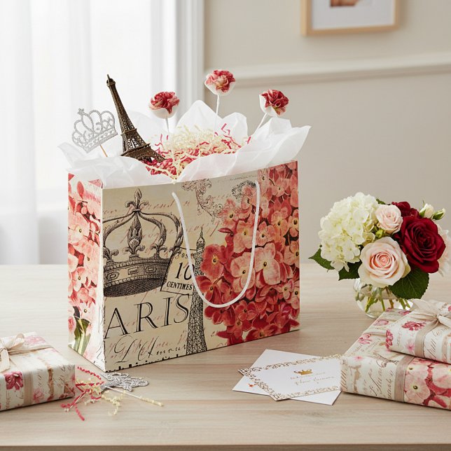 Sacola Para Presentes Grande Torre Eiffel e hydrangea (Criador carregado)
