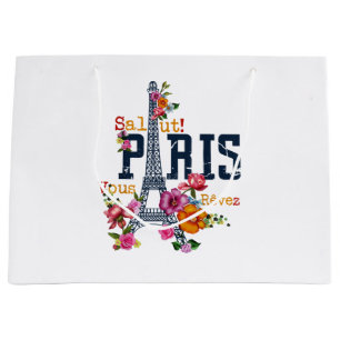 Sacola Para Presentes Grande Torre Eiffel Paris Shirt Salut Flor Paris Fra