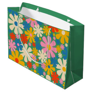 Sacola Para Presentes Grande Traço Floral Retro e Padrão Colorido da Flor