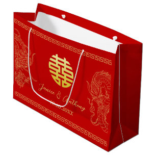 Sacola Para Presentes Grande Tradicional do dragão de casamento chinês vermelho
