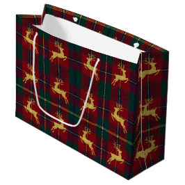 Sacola Para Presentes Grande Traditional Christmas Reindeer Plaid
