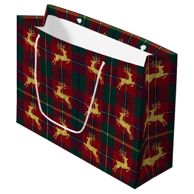 Sacola Para Presentes Grande Traditional Christmas Reindeer Plaid (Frente inclinada)