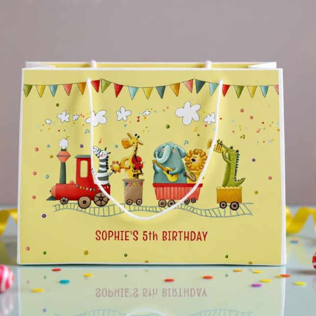 Sacola Para Presentes Grande Treino de música com aniversário de criança de ani (Criador carregado)