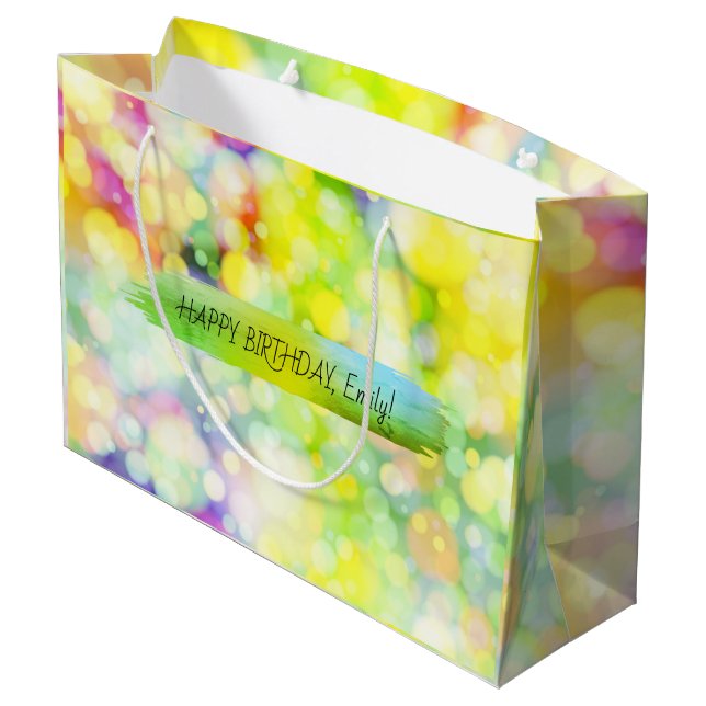 Sacola Para Presentes Grande Trendência de Texto Personalizada de Aniversário F (Verso inclinado)