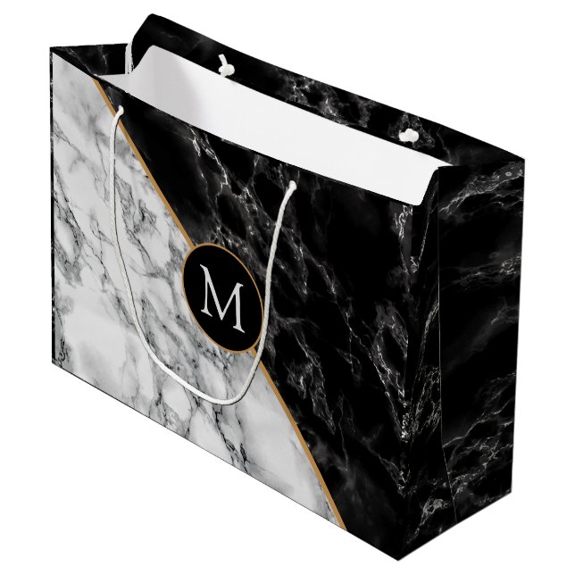Sacola Para Presentes Grande Trendent Black & White Marble Stone - Adicionar su (Frente inclinada)