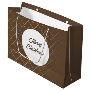 Sacola Para Presentes Grande Trendy Chic Ouro Geométrico Brown