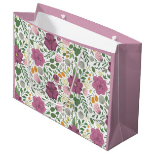 Sacola Para Presentes Grande Trendy Floral Padrão Amarelo Cor-de-rosa Púrpura V